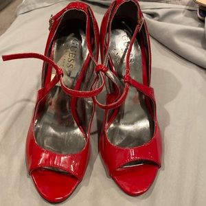 Guess red strappy heels